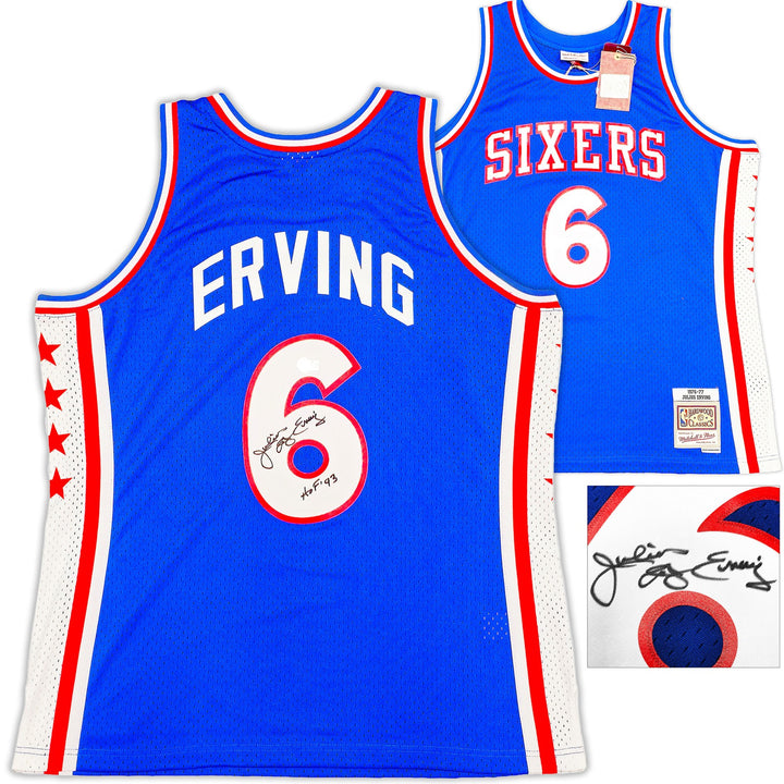 76ers Julius Dr J Erving Auto Blue Mitchell Ness Swingman 76 Jersey HOF 93 BAS