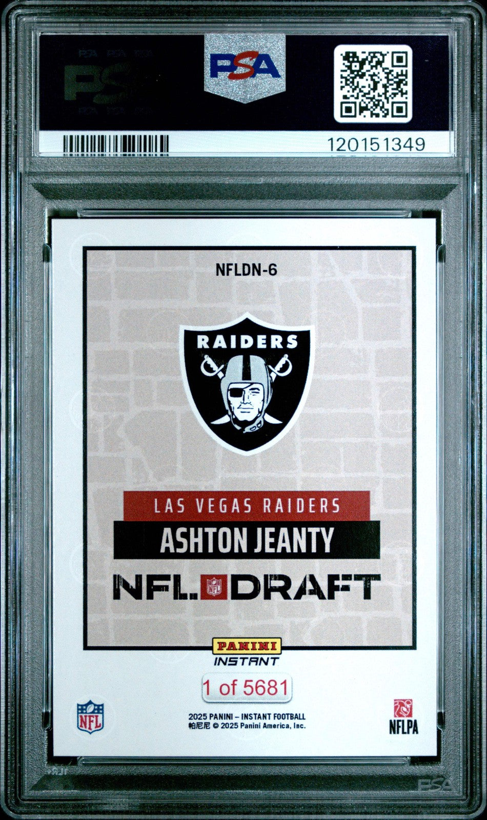 Graded 2025 Panini Instant Ashton Jeanty #DN6 Draft Night Football Card PSA 10