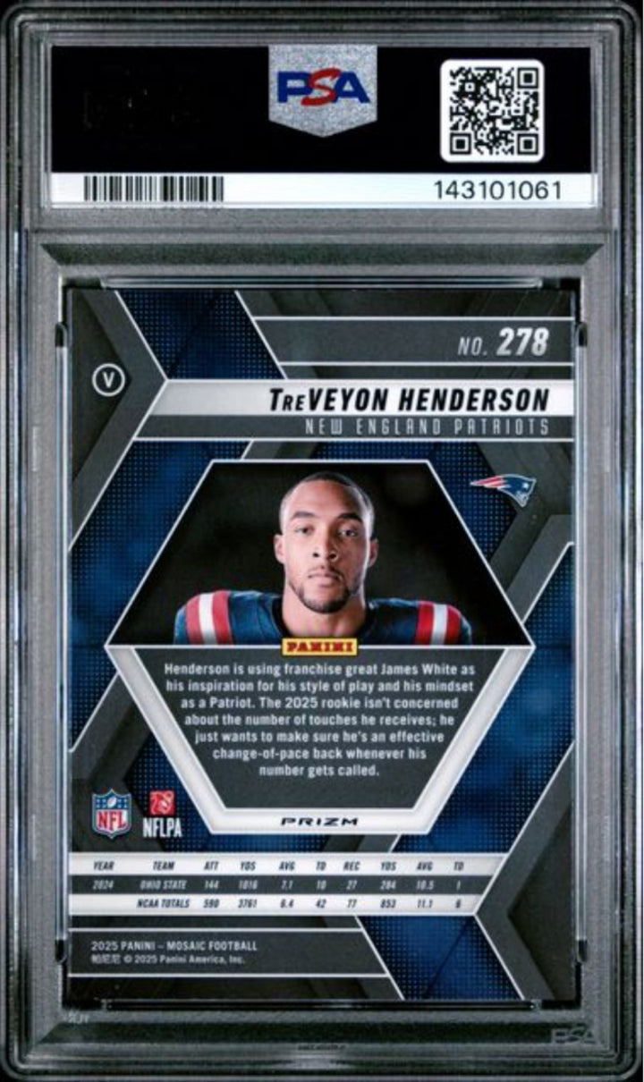 Graded 2025 Panini Mosaic TreVeyon Henderson #278 Red Camo Rookie RC Card PSA 10
