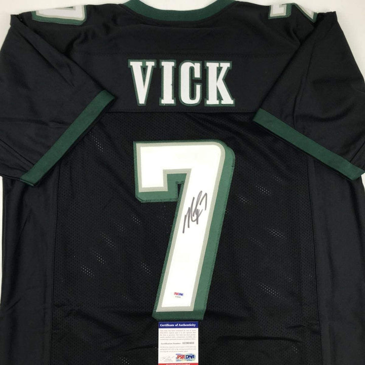 Autographed/Signed MICHAEL MIKE VICK Philadelphia Black Jersey PSA COA