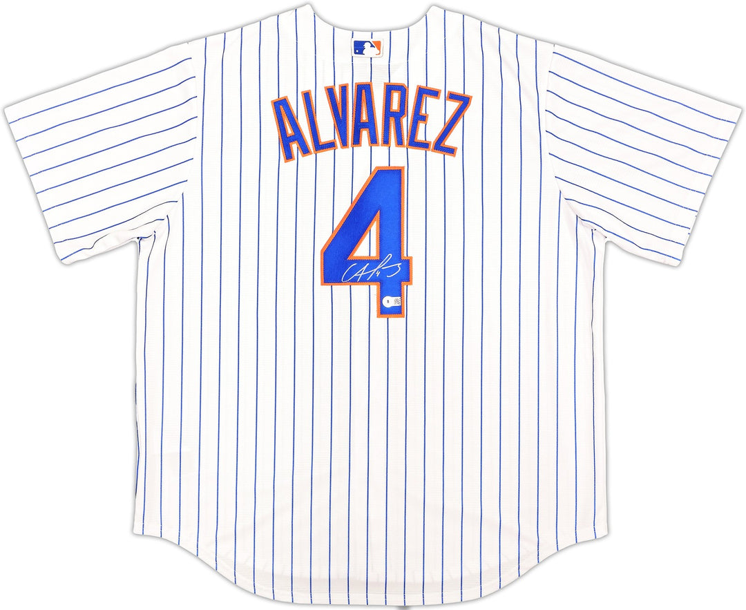 New York Mets Francisco Alvarez Signed White Nike Jersey Size XL Beckett Wit