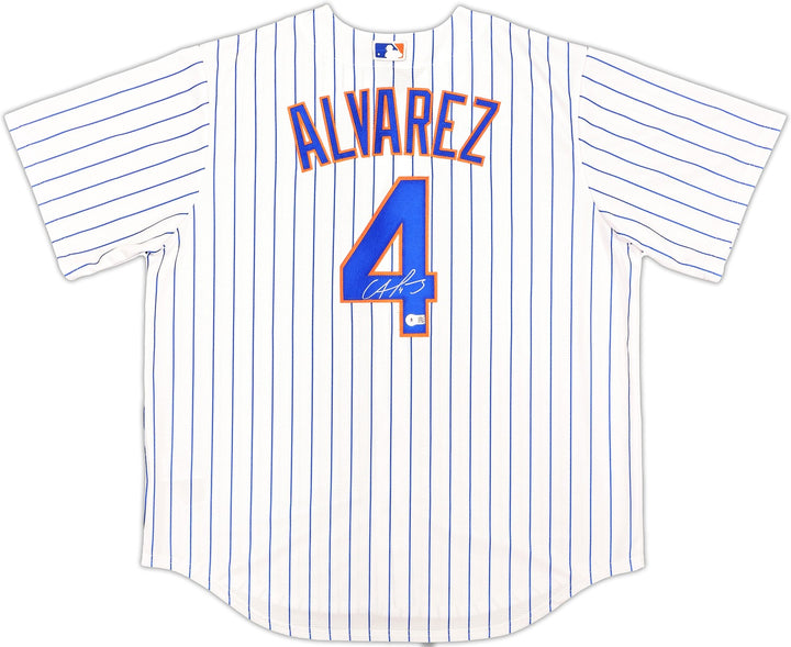 New York Mets Francisco Alvarez Signed White Nike Jersey Size XL Beckett Wit