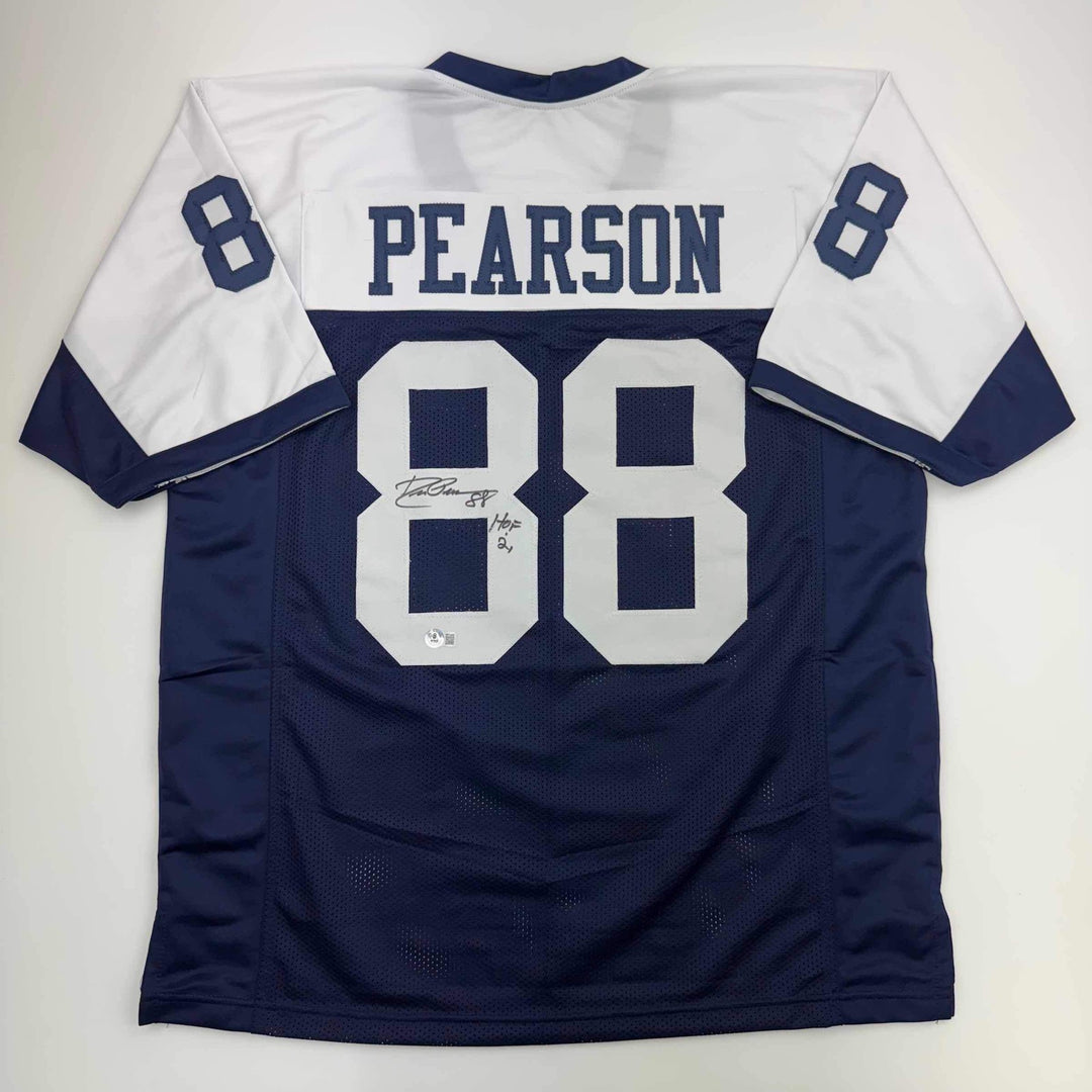 Autographed/Signed DREW PEARSON Dallas Thanksgiving Football Jersey JSA COA Auto