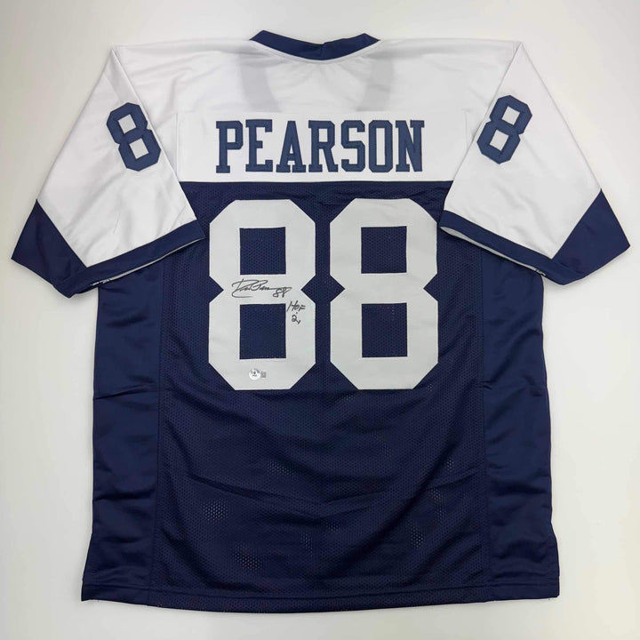 Autographed/Signed DREW PEARSON Dallas Thanksgiving Football Jersey JSA COA Auto