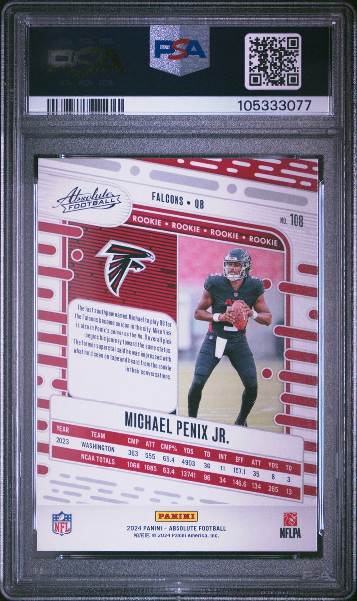 Graded 2024 Panini Absolute Michael Penix Jr #108 Rookie RC Football Card PSA 10