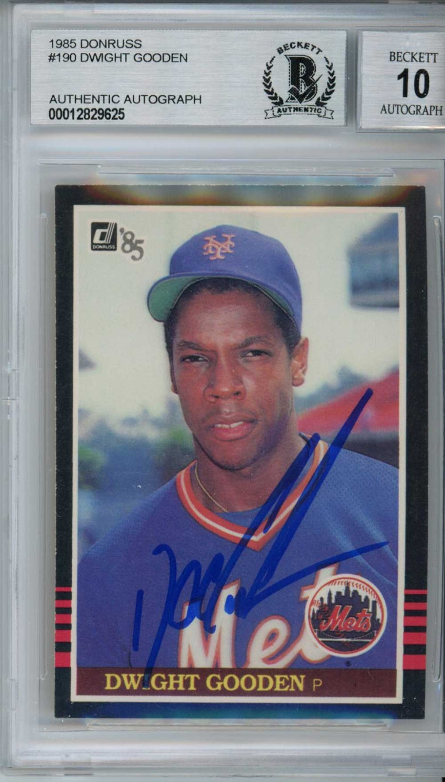 Dwight Gooden Autographed 1985 Donruss #190 Trading Card BAS 10 Slab 31390