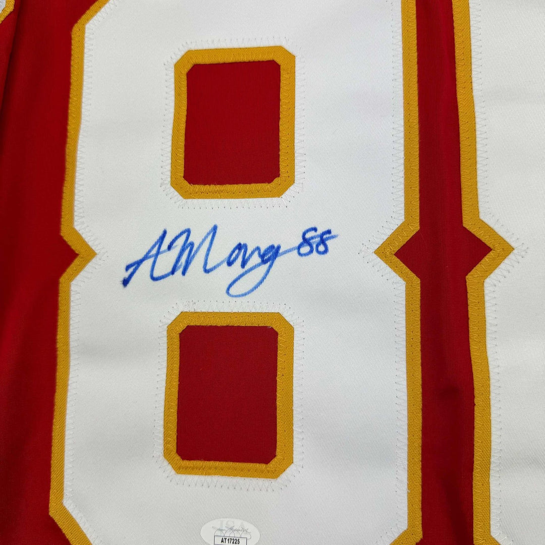 Framed Signed Andrew Mangiapane 35x39 Calgary Red Jersey JSA COA
