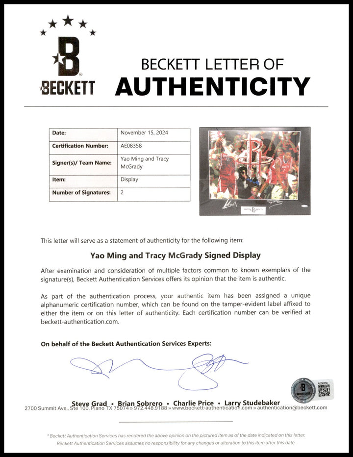 Yao Ming & Tracy McGrady Auto Framed 10x13 Photo Art Display Rockets UDA Beckett