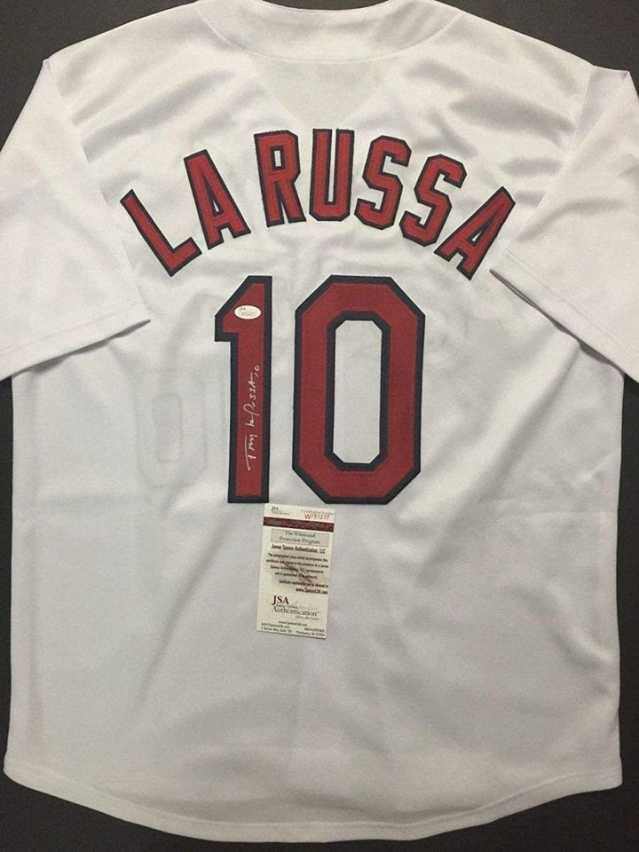 Autographed/Signed TONY LA RUSSA St. Louis White Jersey JSA COA Auto