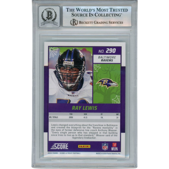 Ray Lewis Autographed 24 Score Halloween Bats #290 Trading Card Beckett 53061