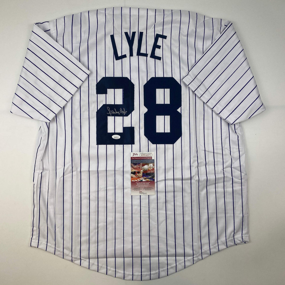 Autographed/Signed Sparky Lyle New York Pinstripe Baseball Jersey JSA COA