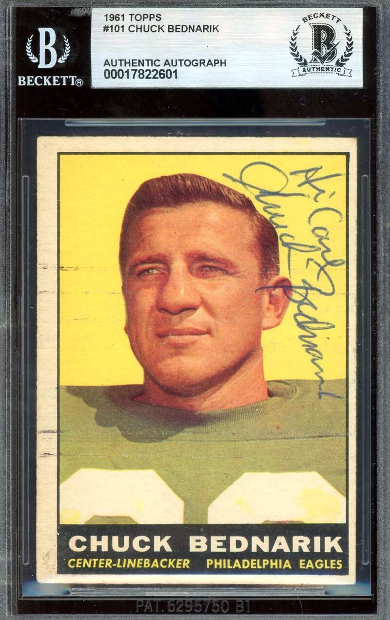 Chuck Bednarik Beckett BAS Signed 1961 Topps Autograph