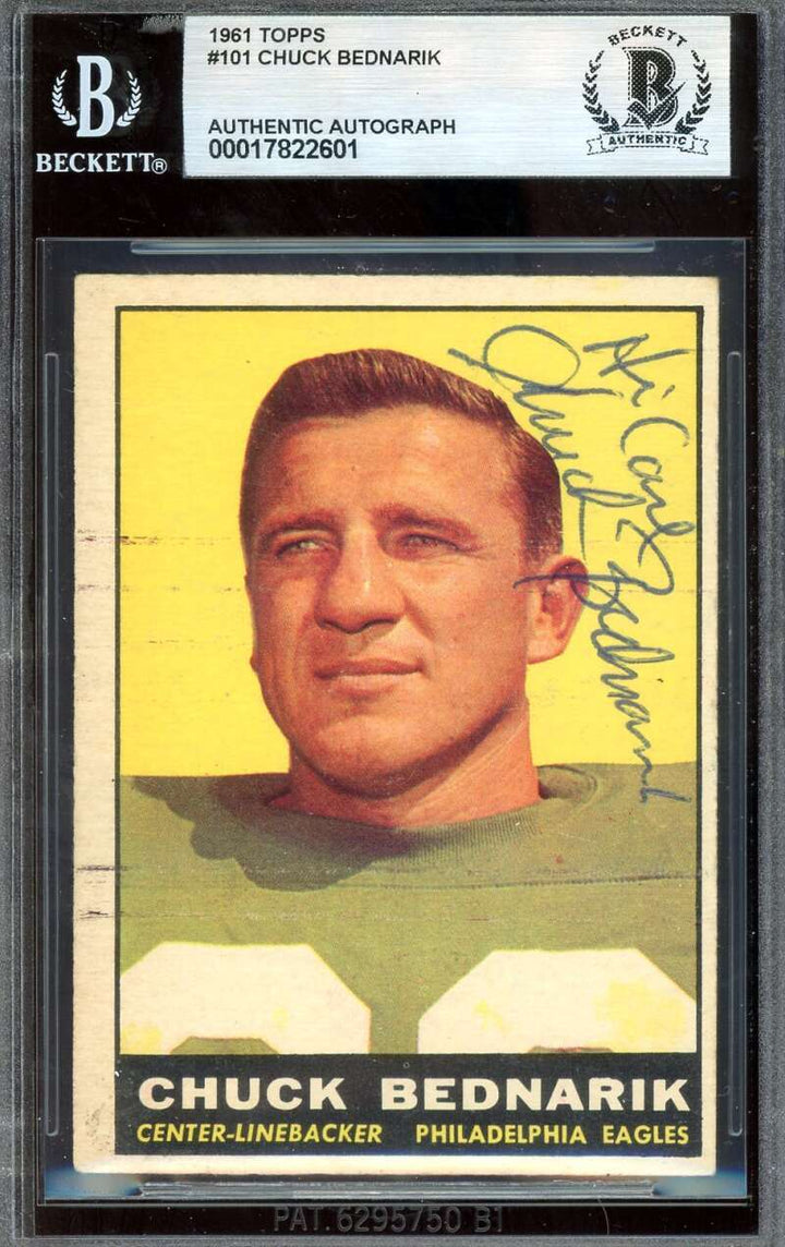 Chuck Bednarik Beckett BAS Signed 1961 Topps Autograph