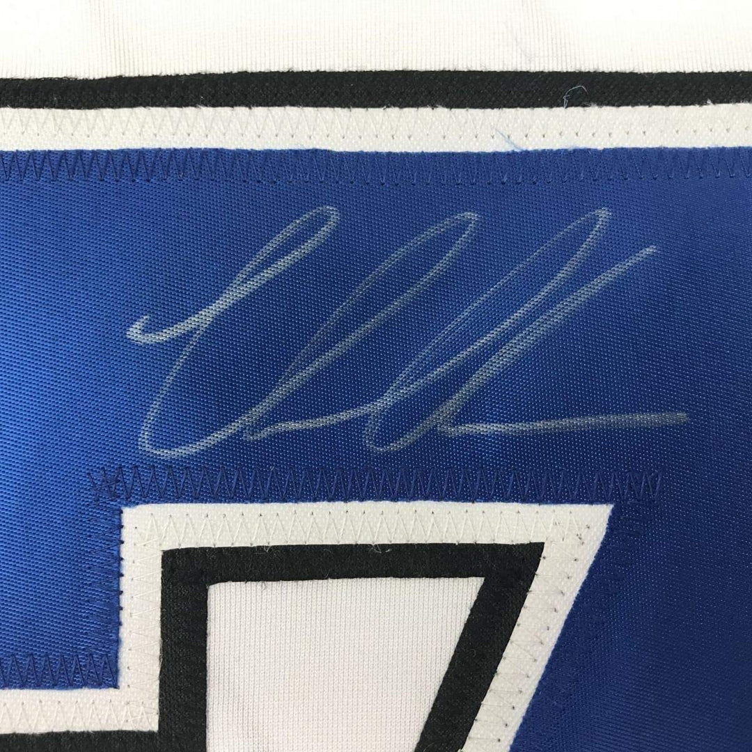 FRAMED Autographed/Signed VICTOR HEDMAN 33x42 Tampa Bay White Jersey JSA COA
