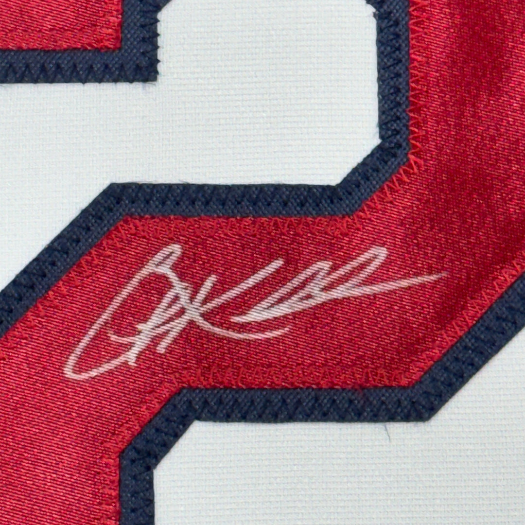 Framed Autographed/Signed Corey Kluber 35x39 Cleveland White Jersey BAS COA