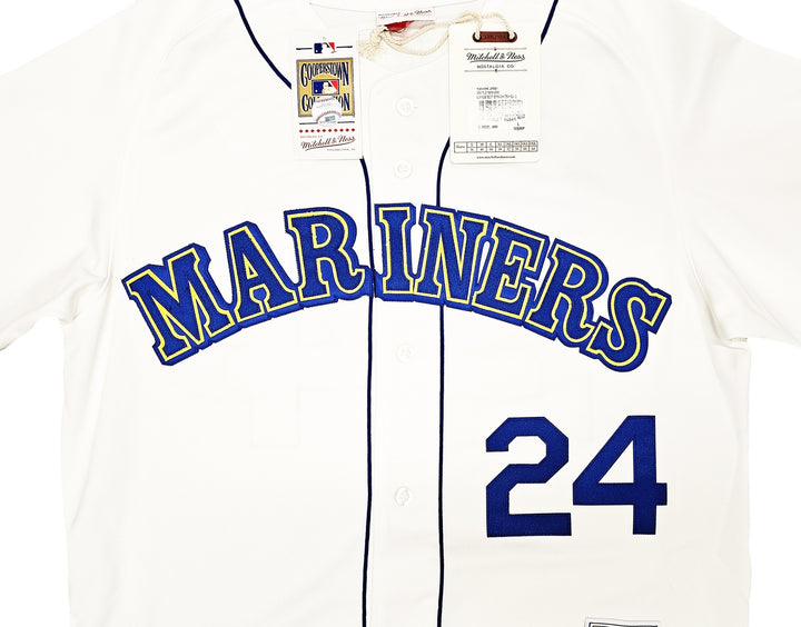 Mariners Ken Griffey Jr. Auto White Auth Mitchell Ness 1989 Cooperstown Jersey L