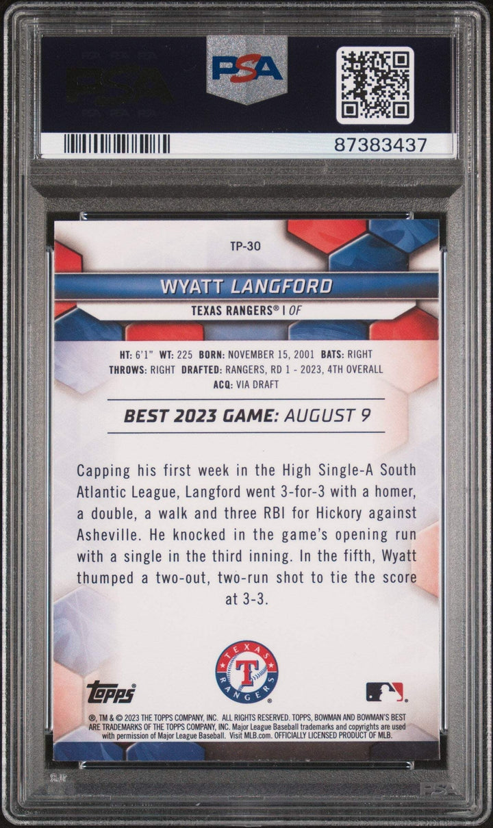 Graded 2023 Bowmans Best Wyatt Langford #555 Top Pros RC Baseball Card PSA 10