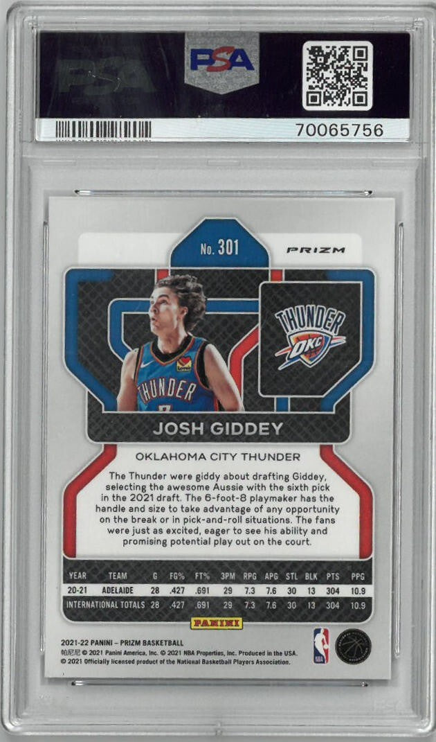 Josh Giddey 2021-22 Panini Prizm Pink Ice Rookie Card- PSA Graded 10 Gem Mint