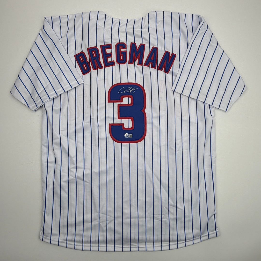 Autographed/Signed Alex Bregman Chicago Pinstripe Baseball Jersey Beckett COA