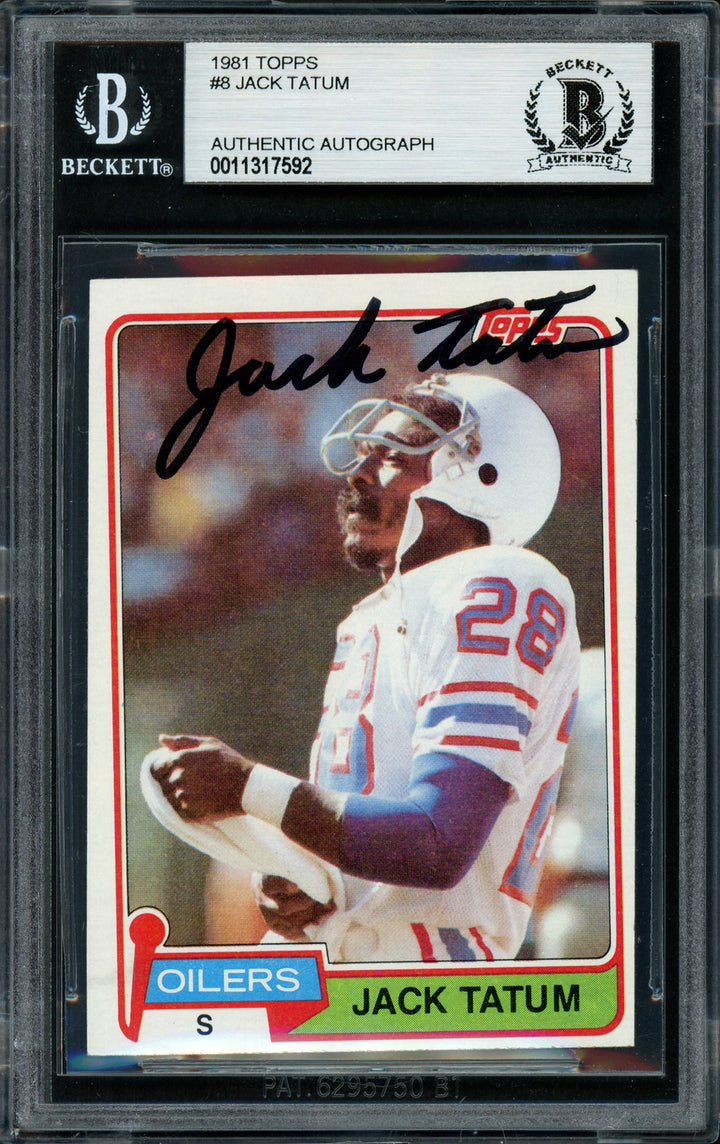 Jack Tatum Autographed Signed 1981 Topps Card #8 Houston Oilers Beckett BAS