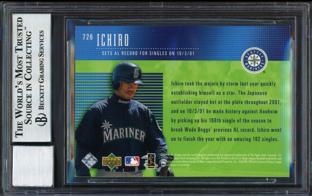 Ichiro Suzuki Signed 2002 Upper Deck Year of the Record Card 726 Auto 10 Beckett