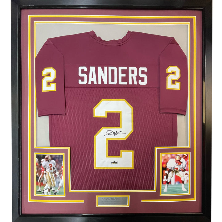 Framed Facsimile Autographed Deion Sanders 33x42 Reprint Laser Auto Jersey