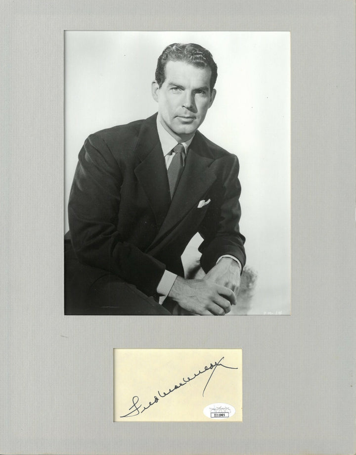 Fred MacMurray signed 3x5 Index Card w/ B&W 8x10 Photo- Matted to 11x14- JSA
