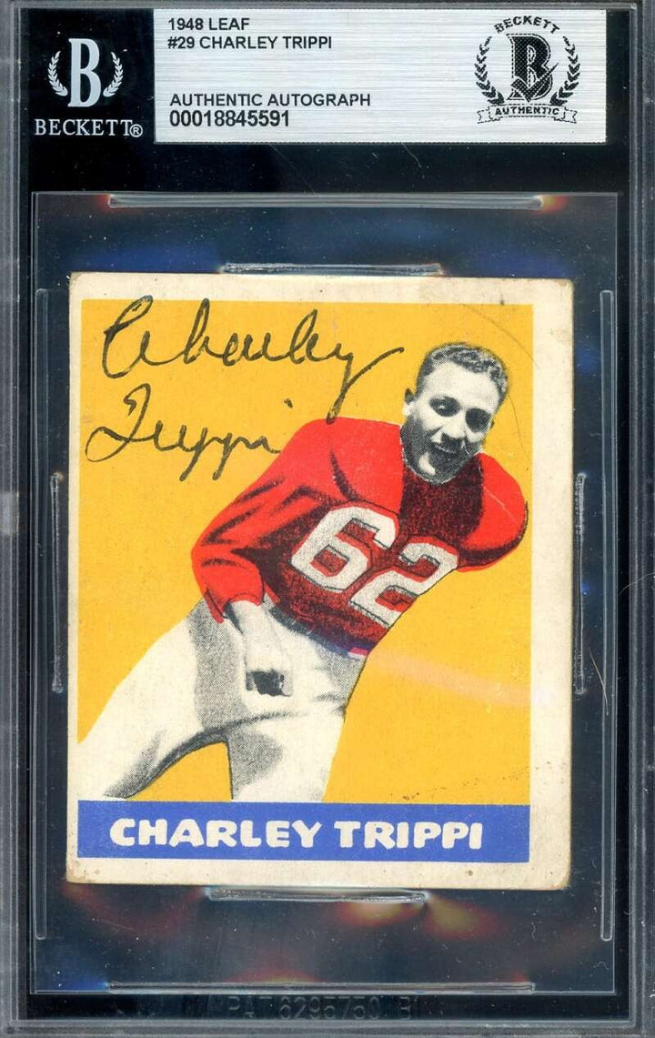Charley Trippi Beckett BAS Signed 1948 Leaf Rookie Autograph
