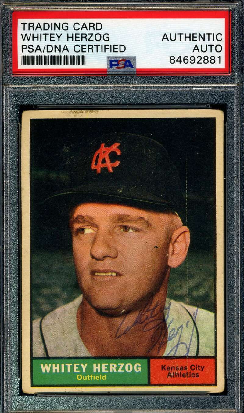 Whitey Herzog PSA DNA Signed 1961 Topps Autograph