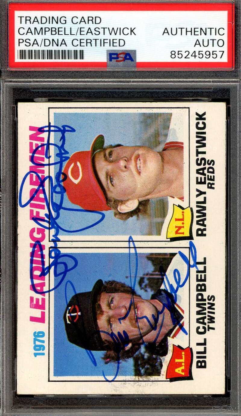Bill Campbell Rawly Eastwick PSA DNA Signed  1977 Topps 1976 Leaders Autograph