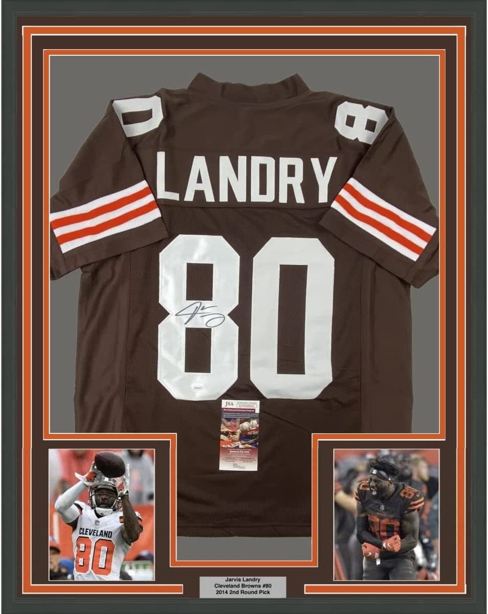 FRAMED Autographed/Signed JARVIS LANDRY 33x42 Cleveland Brown Jersey JS