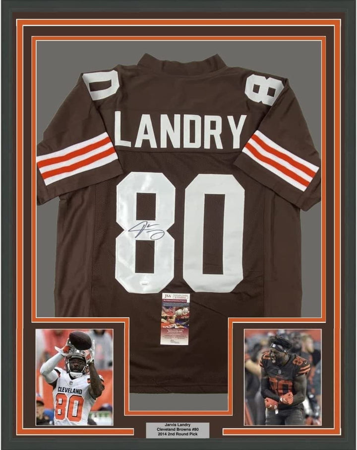 FRAMED Autographed/Signed JARVIS LANDRY 33x42 Cleveland Brown Jersey JS