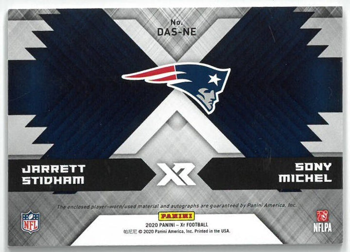 Jarrett Stidham/Sony Michel signed 2020 Panini XR Football Dual Patch Auto /3