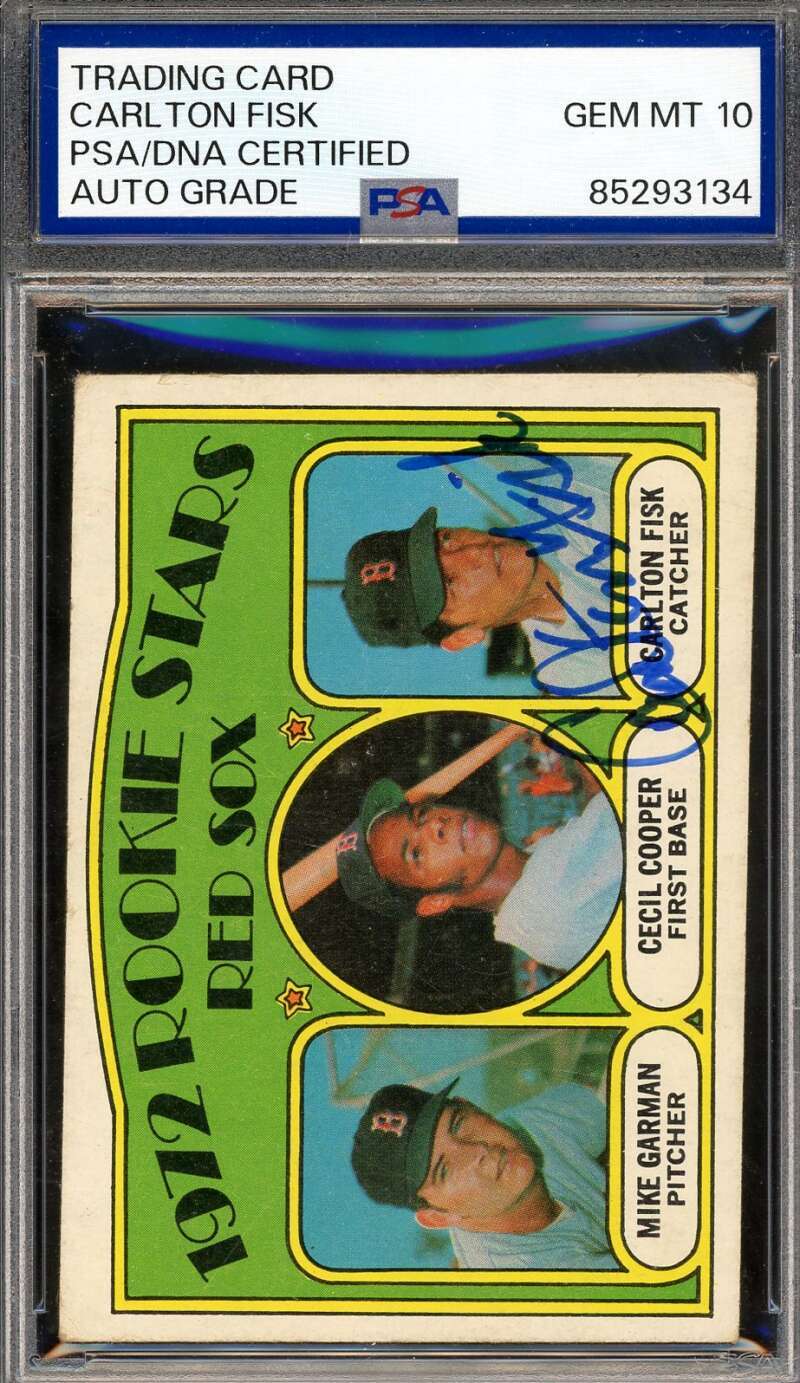 Carlton Fisk Gem Mint 10 PSA DNA Signed 1972 Topps Rookie Autograph