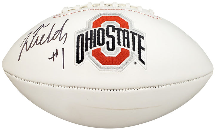 Justin Fields Signed Ohio State Buckeyes White Logo Football Beckett BAS