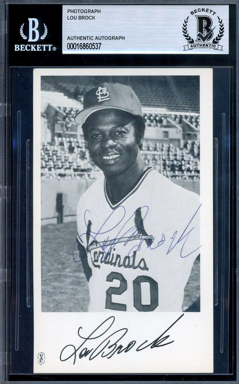Lou Brock Beckett BAS Signed Vintage 1970's Team Issued Photo Autograph 1
