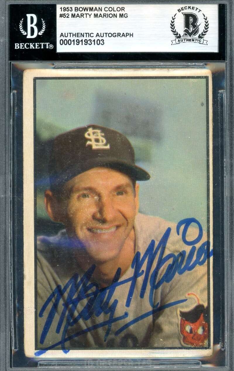 Marty Marion Beckett BAS Signed 1953 Bowman Color Autograph