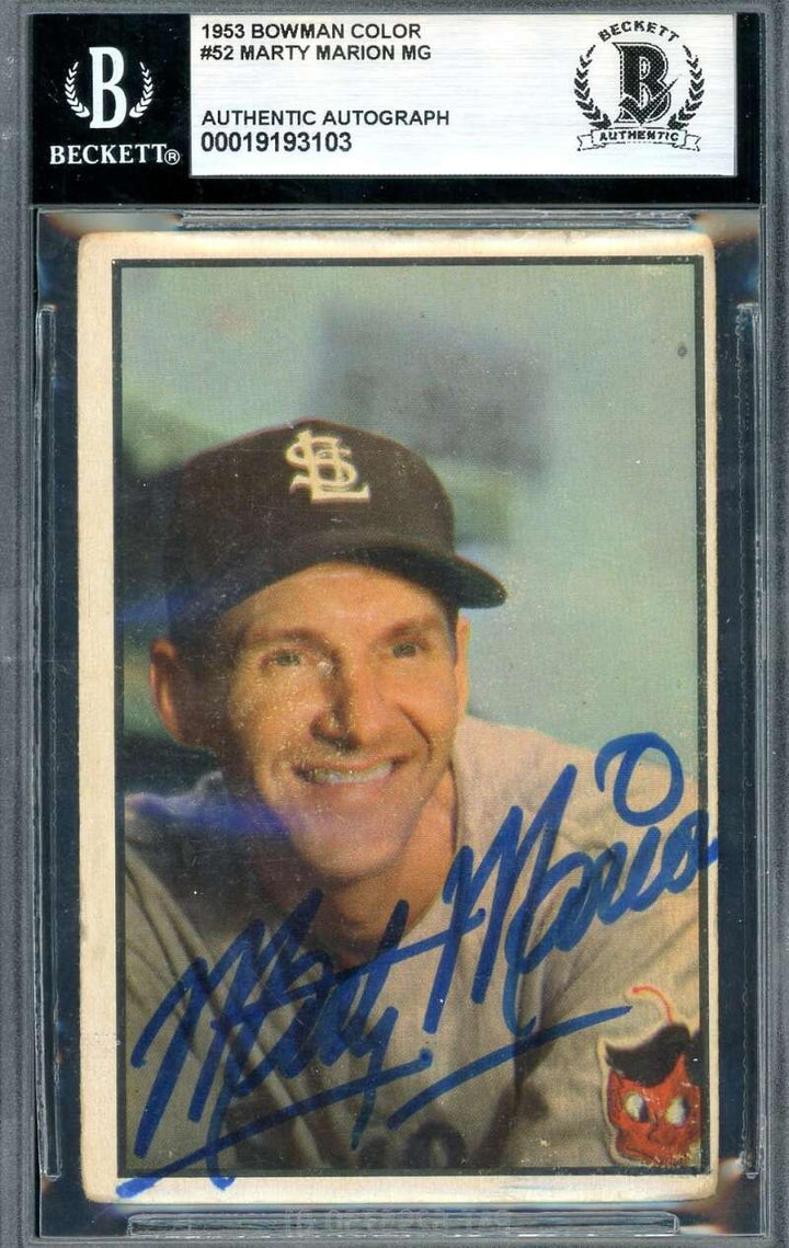 Marty Marion Beckett BAS Signed 1953 Bowman Color Autograph
