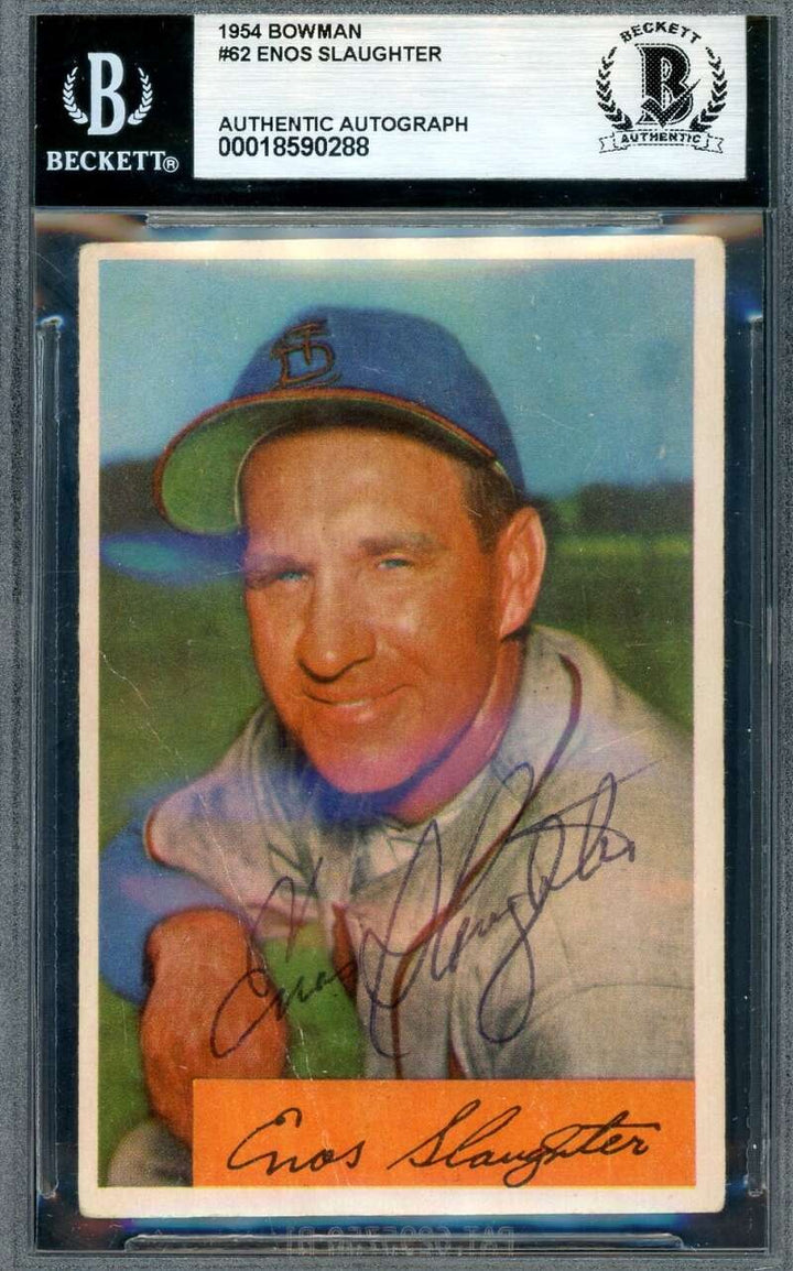 Enos Slaughter Beckett BAS Signed 1954 Bowman Autograph
