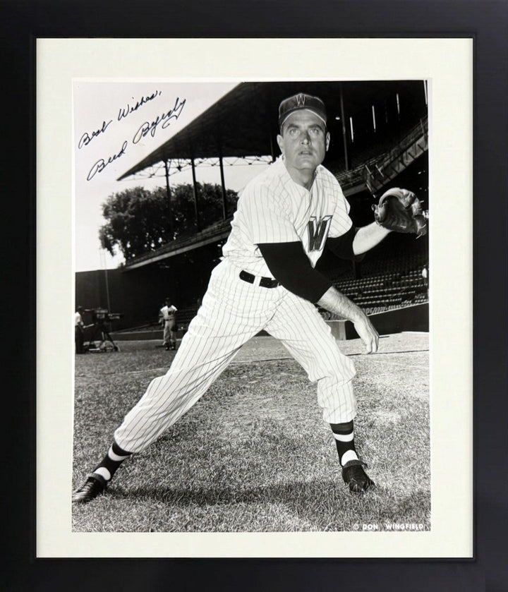 Bud Byerly signed Washington Senators 8x10 Photo Framing imperfect- COA