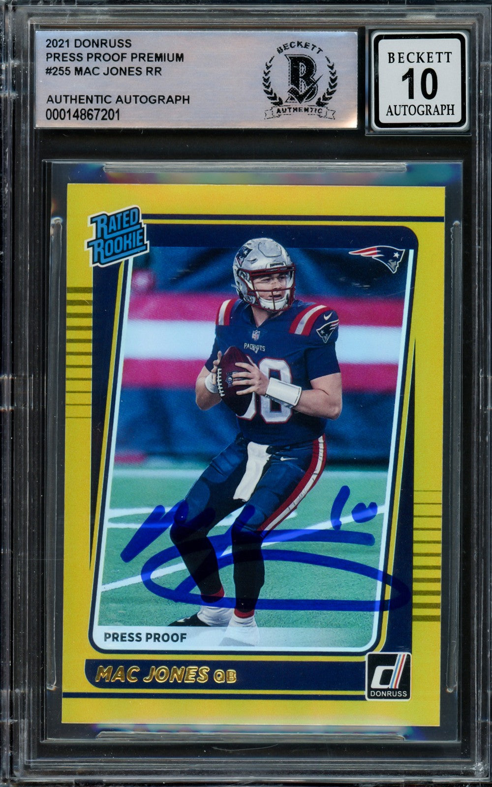 Mac Jones Auto 2021 Donruss Gold Press Proof Premium RC 255 Sig 10 Beckett
