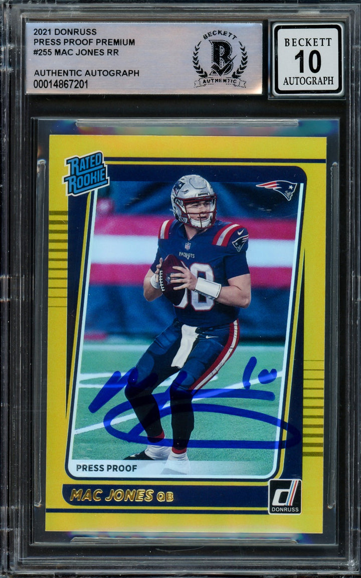 Mac Jones Auto 2021 Donruss Gold Press Proof Premium RC 255 Sig 10 Beckett