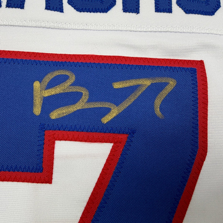 Autographed/Signed Brady Tkachuk USA 2026 Olympics Gold White Jersey JSA COA