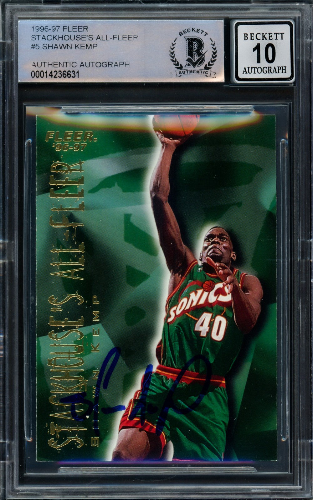 Shawn Kemp Signed 1996 Fleer Stackhouse's All-Fleer Card 5 Sonics Sig 10 Beckett