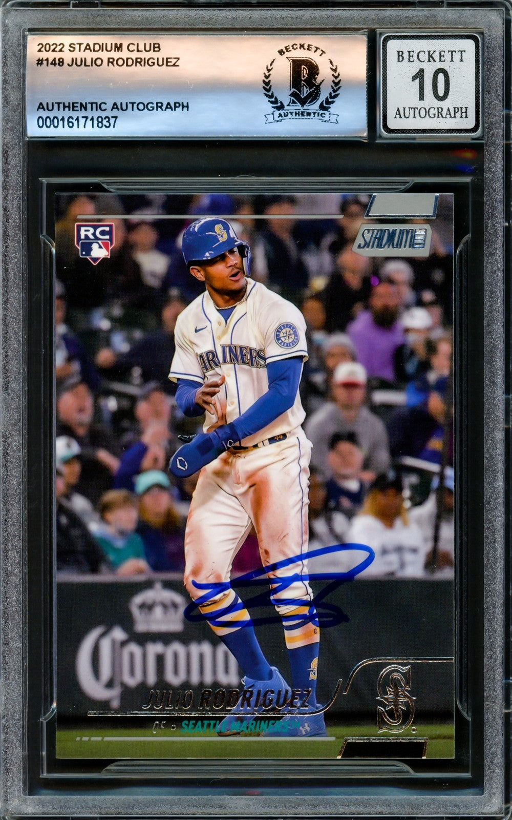 Julio Rodriguez Signed 2022 Stadium Club RC #148 Mariners Auto GM 10 Beckett