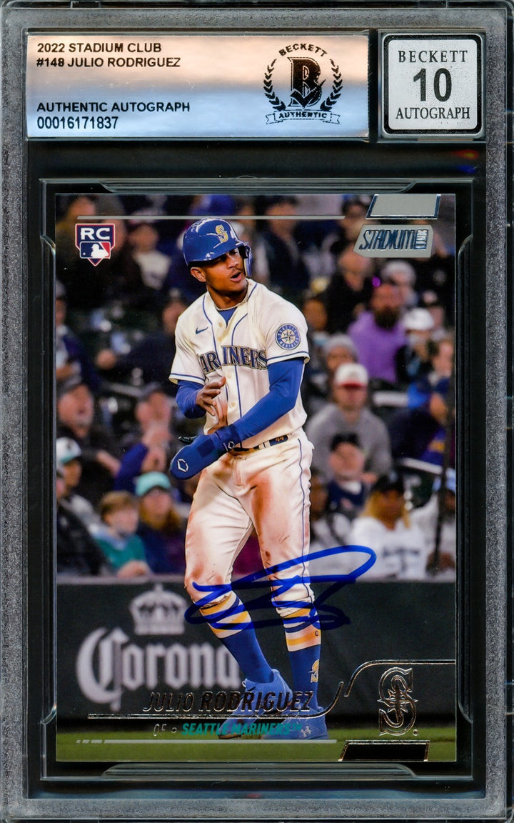 Julio Rodriguez Signed 2022 Stadium Club RC #148 Mariners Auto GM 10 Beckett