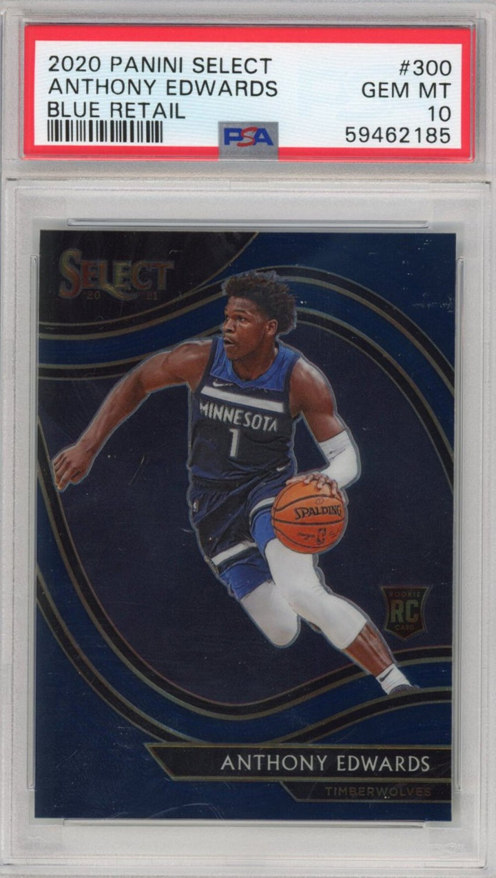 Graded 2020-21 Panini Select Anthony Edwards #300 Blue Retail Rookie Card PSA 10