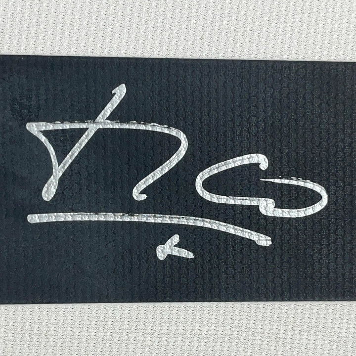 Framed Autographed/Signed Luis Figo 35x39 Real Madrid White Jersey BAS COA