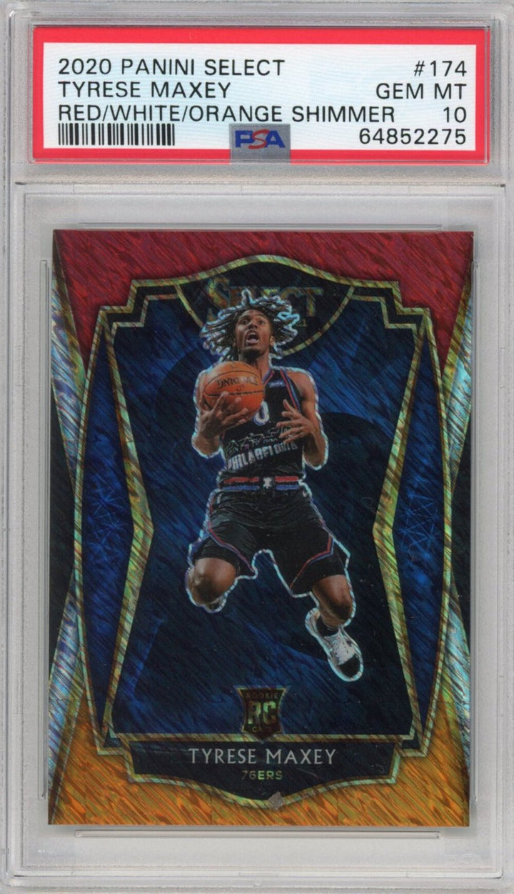 Graded 2020-21 Panini Select Tyrese Maxey #174 RWO Shimmer Rookie Card PSA 10
