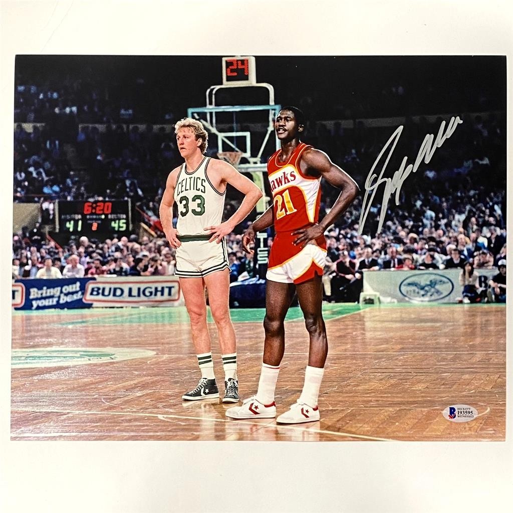 Dominique Wilkins signed autograph 11x14 Photo vs Larry Bird~ Beckett BAS